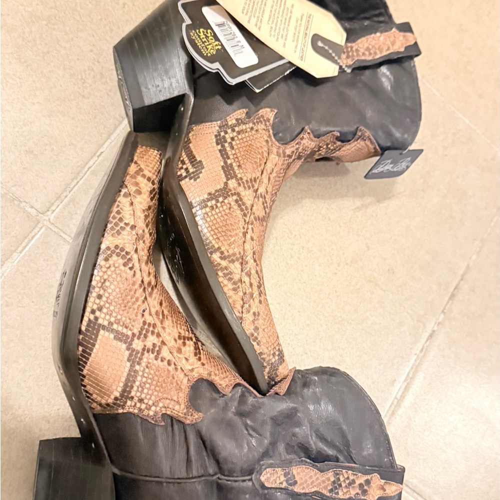 NWT Dan Post Black and Brown Exotic Genuine Leather and Snakeskin Ankle Boots